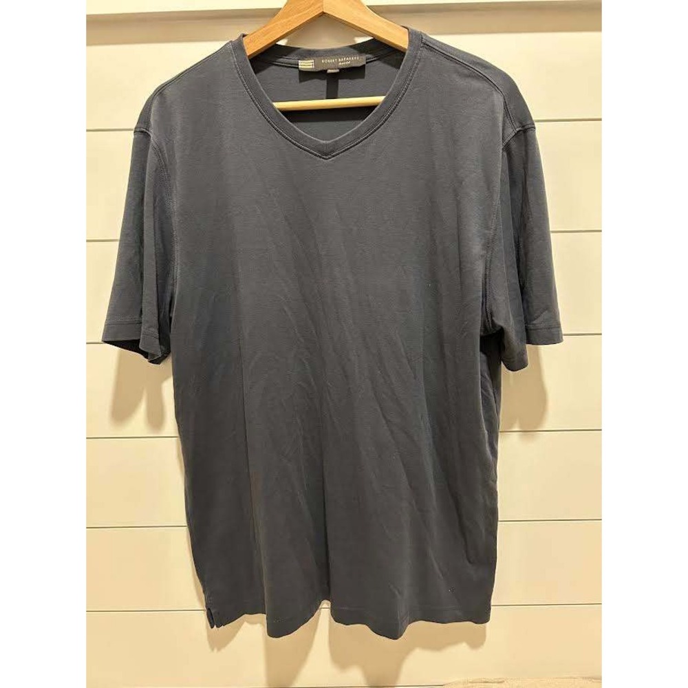 Robert Barakett Mens V-Neck T-Shirt Gray 100% Pima Cotton Size L Preppy Luxe